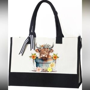 Cow Print Canvas Tote Bag